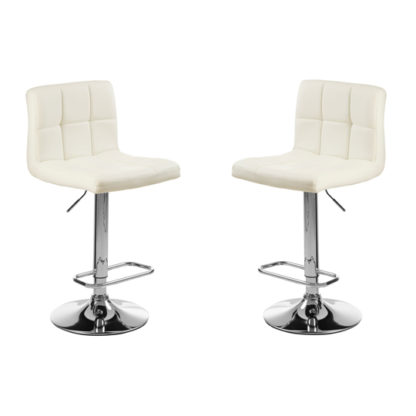 An Image of Baino White Quilted Bar Stool With Chrome Base In Pair