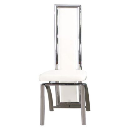 3089c475a6c8c3856f22297b53a46999117db8f5fe1a638d1ad07d3a5f3d444c.jpg An Image of Chicago Faux Leather Dining Chair In White With Chrome Frame
