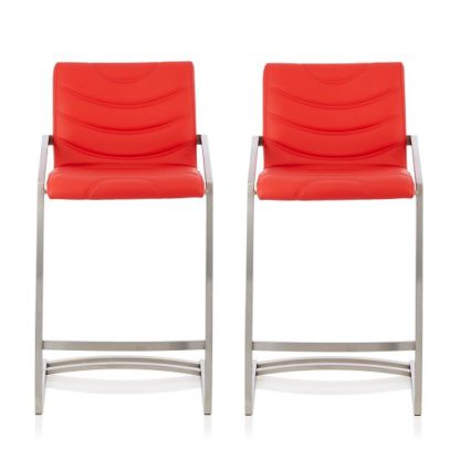 An Image of Darren Bar Stool In Red Faux Leather In A Pair