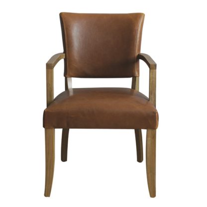 An Image of Epping PU Leather Arm Chair In Tan Brown With Wooden Frame