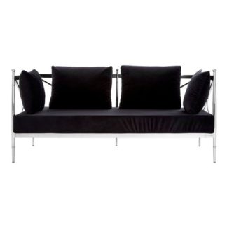 An Image of Kurhah 2 Seater Sofa In Black With Silver Lattice Arms