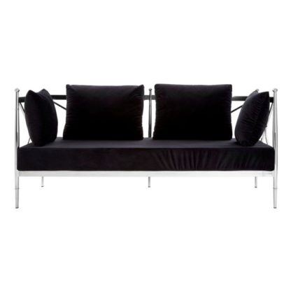 310afada67d7326bad9ac725252c2389164119191f64cd43ab20de230c23ea0d.jpg An Image of Kurhah 2 Seater Sofa In Black With Silver Lattice Arms