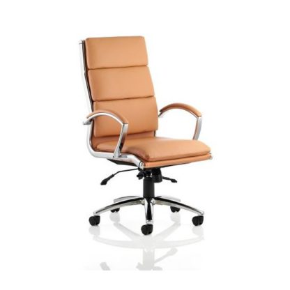 An Image of Olney Bonded Leather Office Chair In Tan With Arms High Back