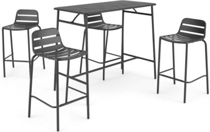 An Image of MADE Essentials Tice Garden Bar Set and 4 Stools, Grey
