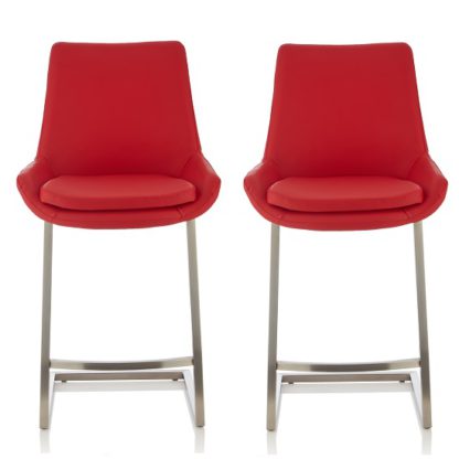 An Image of Rasmus Bar Stool In Red Faux Leather In A Pair
