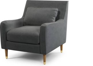 An Image of Content by Terence Conran Oksana Armchair, Plush Shadow Grey Velvet with Light Wood Brass Leg