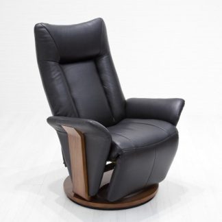 An Image of Amalia Relaxing Chair In Black Leather And Walnut Base