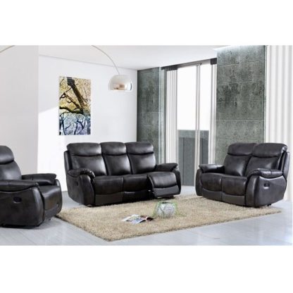 An Image of Canton Recliner Sofa Suite In Grey Faux Leather