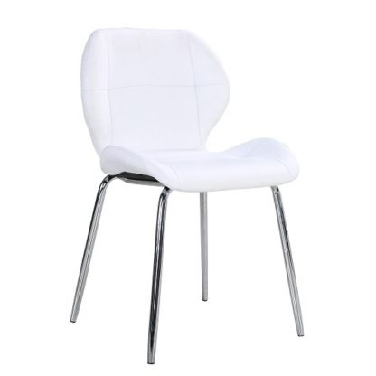 An Image of Darcy Dining Chair In White Faux Leather With Chrome Leg