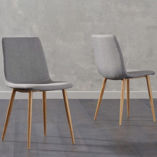 An Image of Inquill Grey Fabric Wooden Leg Dining Chairs In Pair