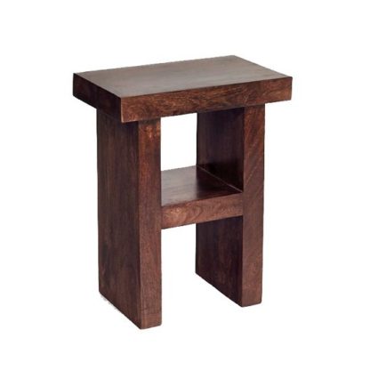 An Image of Henzler Wooden H Shape Side Table In Dark With Shelf