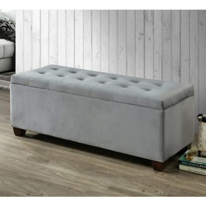 An Image of Lily Velvet Upholstered Storage Ottoman In Grey