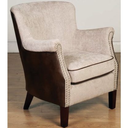 An Image of Aquarii Chenille Leather Fabric Lounge Armchair In Tan Fusion