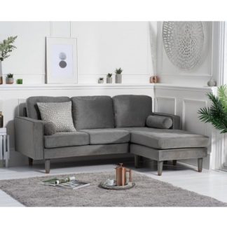 An Image of Garren Reversible Three Seater Chaise Sofa In Grey Velvet