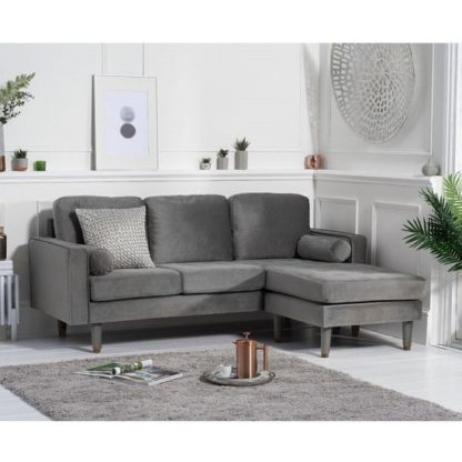An Image of Garren Reversible Three Seater Chaise Sofa In Grey Velvet