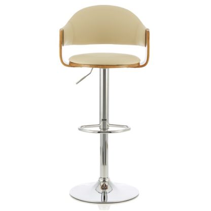 An Image of Emden Bar Stool In Walnut And Cream PU With Chrome Base