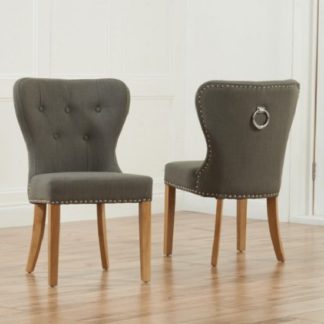 An Image of Wallace Dining Chair In Grey Fabric With Oak Legs In A Pair