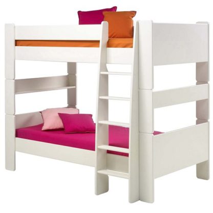 33414856b7401e0ad485fe9596710b9da9beed628cdff2dee9928bc05162e514.jpg An Image of Pathos Wooden Bunk Bed In White With Ladder
