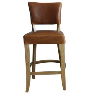 An Image of Epping PU Leather Bar Chair In Tan Brown With Wooden Frame