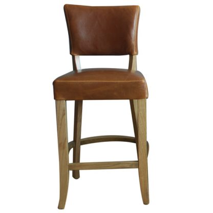 335a6f024eed447d9b08cdc05952ee4a2a57c1e13c7356d22050c135747e0c49.jpg An Image of Epping PU Leather Bar Chair In Tan Brown With Wooden Frame