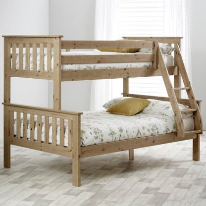 An Image of Katie Wooden Triple Sleeper Bunk Bed In Lacquered Pine