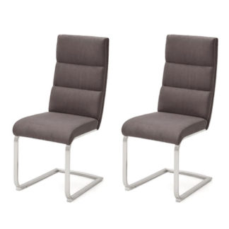 An Image of Hiulia Brown Leather Cantilever Dining Chair In A Pair
