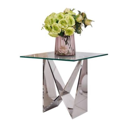 An Image of Diego Glass Side Table Square In Clear With Stainless Steel Base