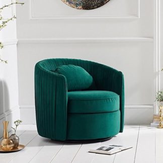 An Image of Medan Modern Swivel Sofa Chair In Green Velvet
