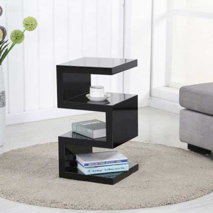 An Image of Trio Modern Side Table In Black High Gloss