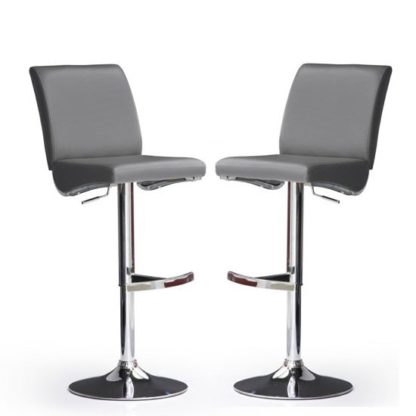 341dbd09dc5e7806880898ab78db42fca372f2028983d0146ed9696271c806f7.jpg An Image of Diaz Bar Stools In Grey Faux Leather in A Pair