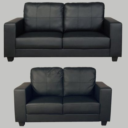 An Image of Okul Faux Leather 3 Seater Sofa And 2 Seater Sofa Suite In Black