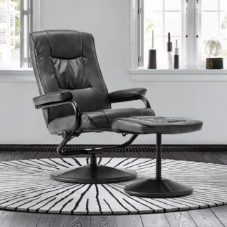 An Image of Maison Relaxing Swivel Chair And Footstool In Black Faux Leather