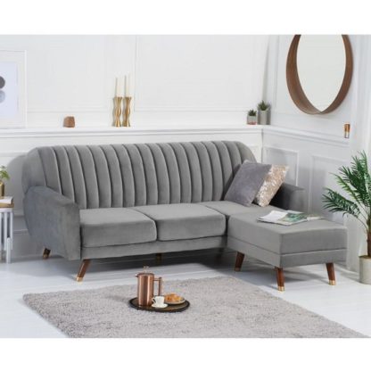 An Image of Corwin Velvet Sofa Bed In Grey With Angled Solid Wood Feet