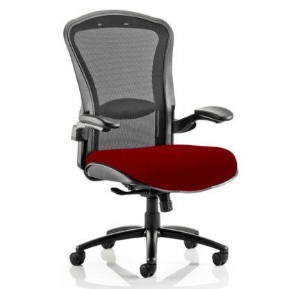 34a0b200eaf4a577789eba379d9da8338b410fb8200f5fac3fbf66286e2eb90d.jpg An Image of Houston Heavy Black Back Office Chair With Ginseng Chilli Seat
