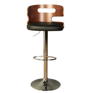 An Image of Issac Wooden Bar Stool In Black Faux Leather With Chrome Base