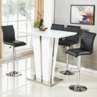 An Image of Memphis Glass Bar Table In High Gloss White And 4 Ripple Stools