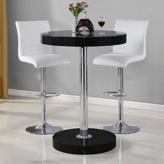 An Image of Havana Bar Table In Black With 2 Ripple White Bar Stools