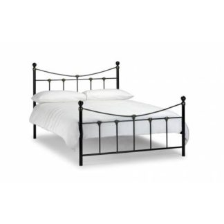 An Image of Ramy 135cm Metal Bed In Satin Black With Antique Gold Highlights