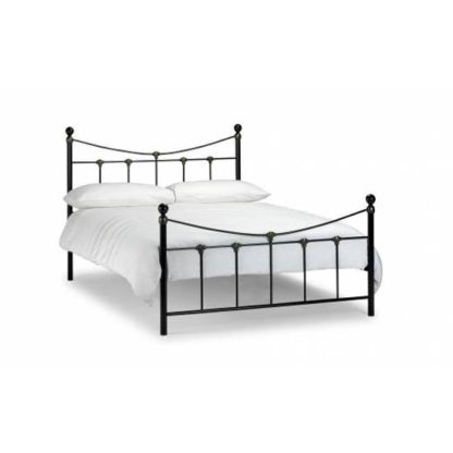An Image of Ramy 135cm Metal Bed In Satin Black With Antique Gold Highlights