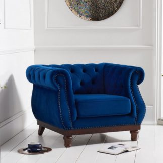 An Image of Ruskin Sofa Chair In Blue Plush With Dark Ash Legs