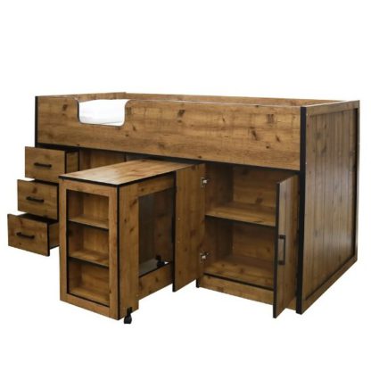 351cc3961970f9040c5d074bc4c754fcd13d450fe4f415cb5c8978c85a47b33f.jpg An Image of Janessa Wooden Mid Sleeper Bed In Vintage Oak With Black Frame