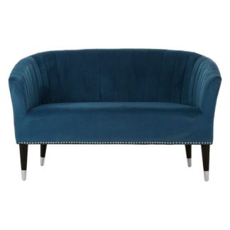 An Image of Homam Two Seater Velvet Upholstered Sofa In Blue Finish