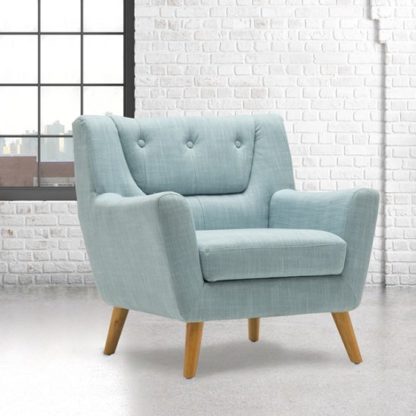 35744edf9bfb34cd2531a05050bdc2109a093b7f53e145fe59d56a958ce38907.jpg An Image of Stanwell Sofa Chair In Duck Egg Blue Fabric With Wooden Legs