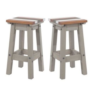 An Image of Corina Vintage Wooden Kitchen Stools In Grey Wax In A Pair