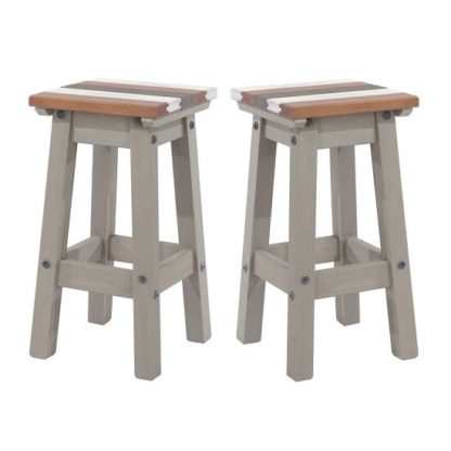 An Image of Corina Vintage Wooden Kitchen Stools In Grey Wax In A Pair