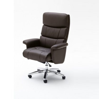 An Image of Bastian Home Office Chair In Brown Faux Leather With Rollers