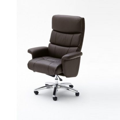 359587e52c44c4f08844ad459a1e75f01aa6198522c87113ddedd70b53c0b4de.jpg An Image of Bastian Home Office Chair In Brown Faux Leather With Rollers