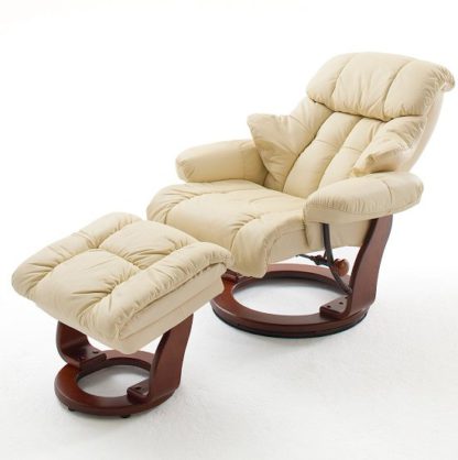 An Image of Calgary Swivel Relaxer Chair Leather With Foot Stool In Cream