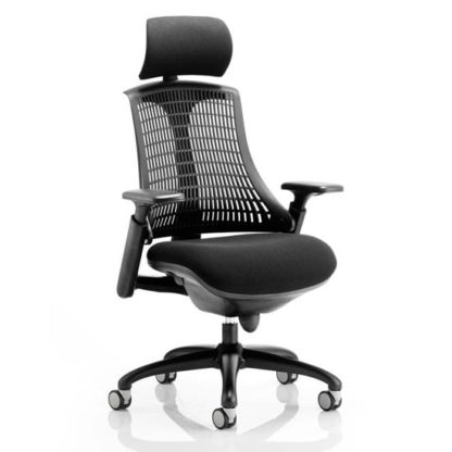 35bbd18fac3e19e441daf8432c6b1488ee4b7cff4bb79561fb969ad69670390d.jpg An Image of Flex Task Headrest Office Chair In Black Frame With Black Back