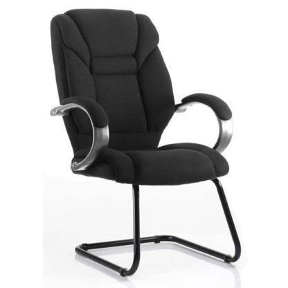 An Image of Galloway Fabric Cantilever Visitor Chair In Black With Arms